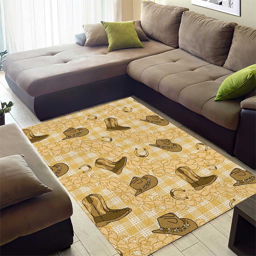 Yellow Palaka Hawaii Cowboy Area Rug Puakenikeni Lei Paniolo Papale Seamless Vibes LT14 - Polynesian Pride