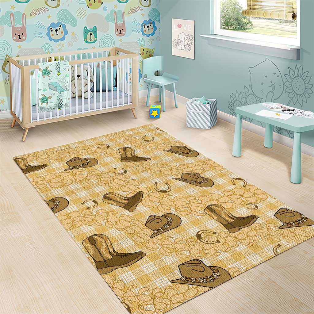 Yellow Palaka Hawaii Cowboy Area Rug Puakenikeni Lei Paniolo Papale Seamless Vibes LT14 - Polynesian Pride