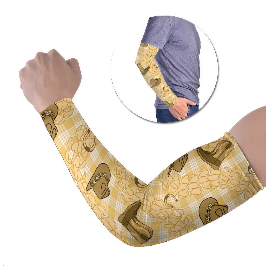 Yellow Palaka Hawaii Cowboy Arm Sleeves Puakenikeni Lei Paniolo Papale Seamless Vibes LT14 Set of 2 Yellow - Polynesian Pride