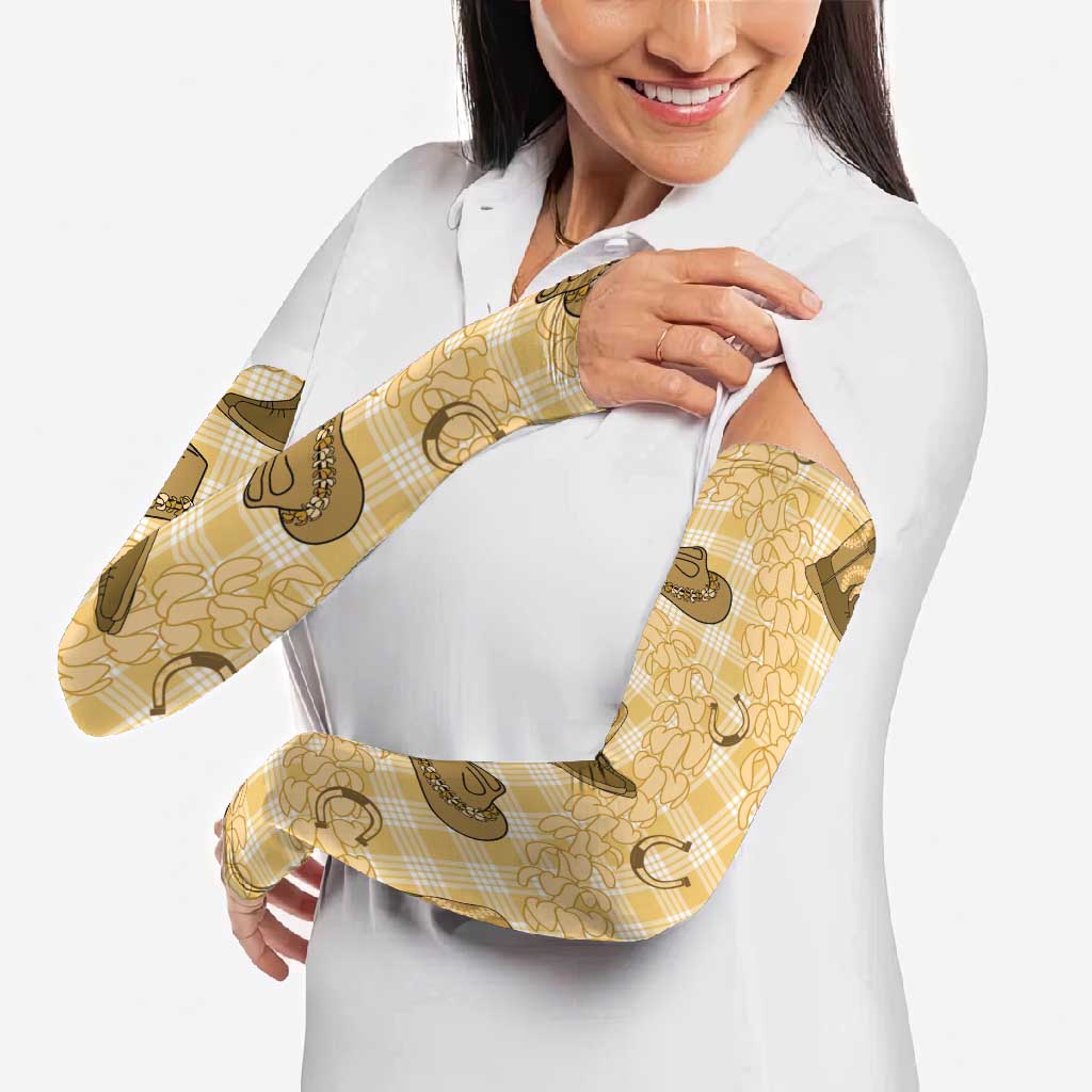 Yellow Palaka Hawaii Cowboy Arm Sleeves Puakenikeni Lei Paniolo Papale Seamless Vibes LT14 - Polynesian Pride