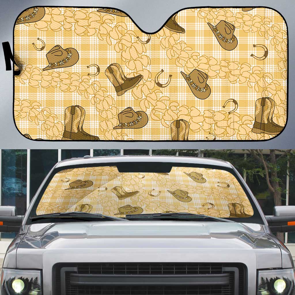 Yellow Palaka Hawaii Cowboy Auto Sun Shade Puakenikeni Lei Paniolo Papale Seamless Vibes LT14 Yellow - Polynesian Pride