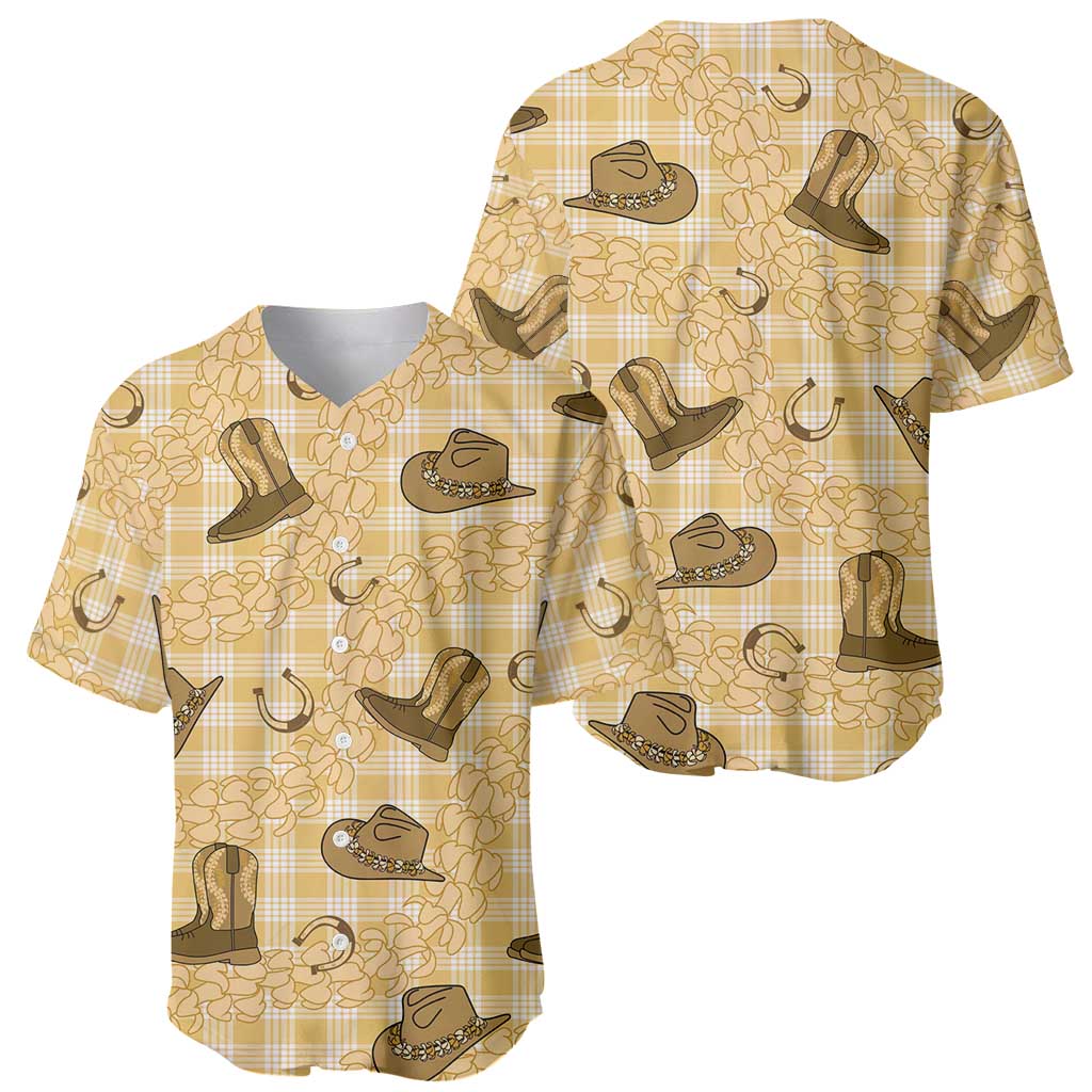 Yellow Palaka Hawaii Cowboy Baseball Jersey Puakenikeni Lei Paniolo Papale Seamless Vibes LT14 - Polynesian Pride