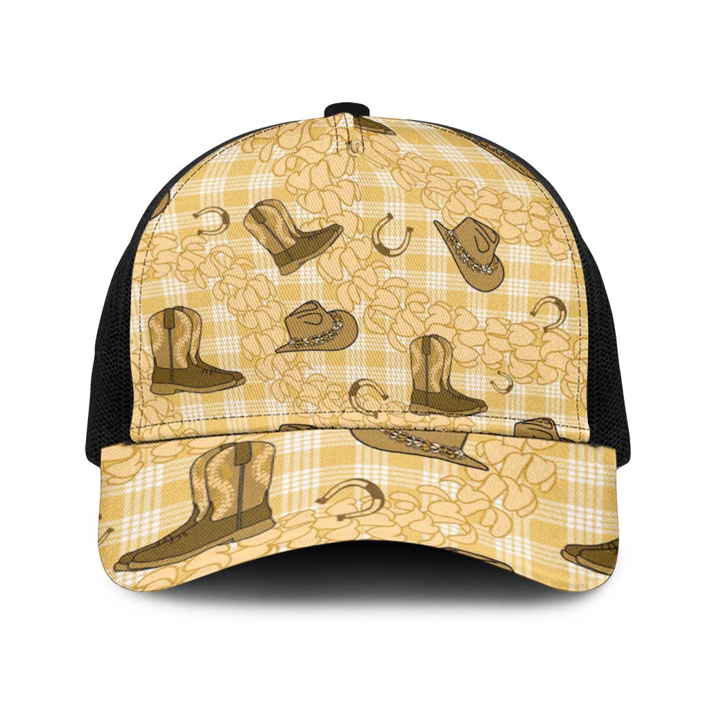 Yellow Palaka Hawaii Cowboy Baseball Net Cap Puakenikeni Lei Paniolo Papale Seamless Vibes - Polynesian Pride