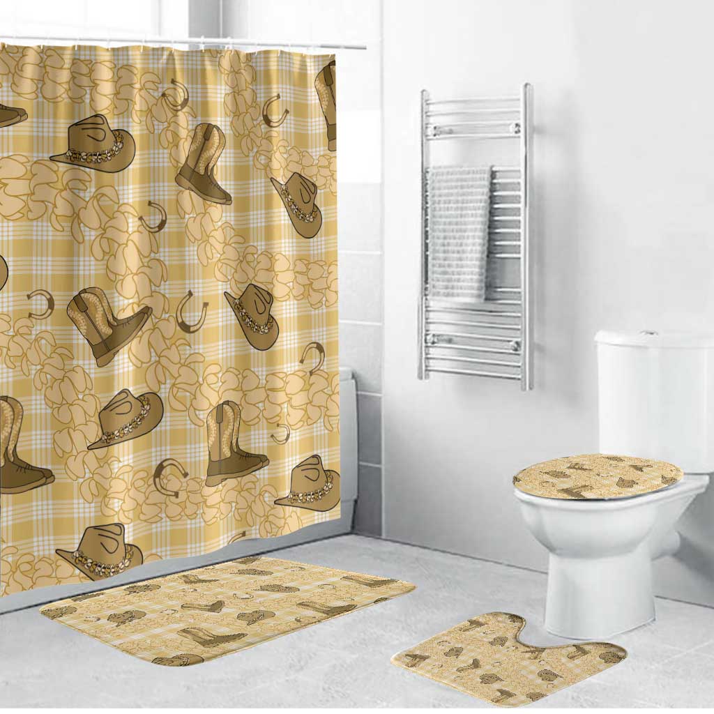 Yellow Palaka Hawaii Cowboy Bathroom Set Puakenikeni Lei Paniolo Papale Seamless Vibes LT14 Bathroom Set (4 pcs) Yellow - Polynesian Pride