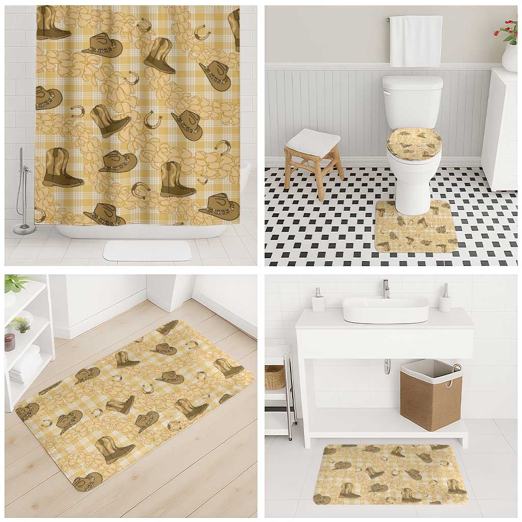 Yellow Palaka Hawaii Cowboy Bathroom Set Puakenikeni Lei Paniolo Papale Seamless Vibes LT14 - Polynesian Pride