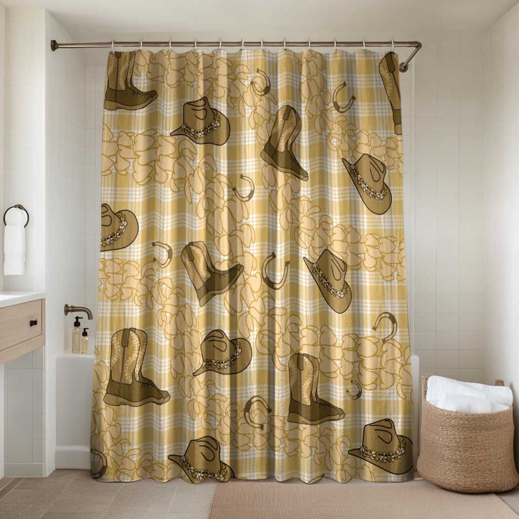 Yellow Palaka Hawaii Cowboy Bathroom Set Puakenikeni Lei Paniolo Papale Seamless Vibes LT14 Shower Curtain Only Yellow - Polynesian Pride