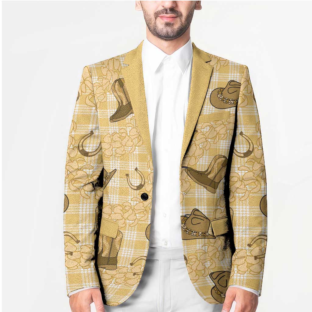 Yellow Palaka Hawaii Cowboy Blazer Puakenikeni Lei Paniolo Papale Seamless Vibes LT14 - Polynesian Pride