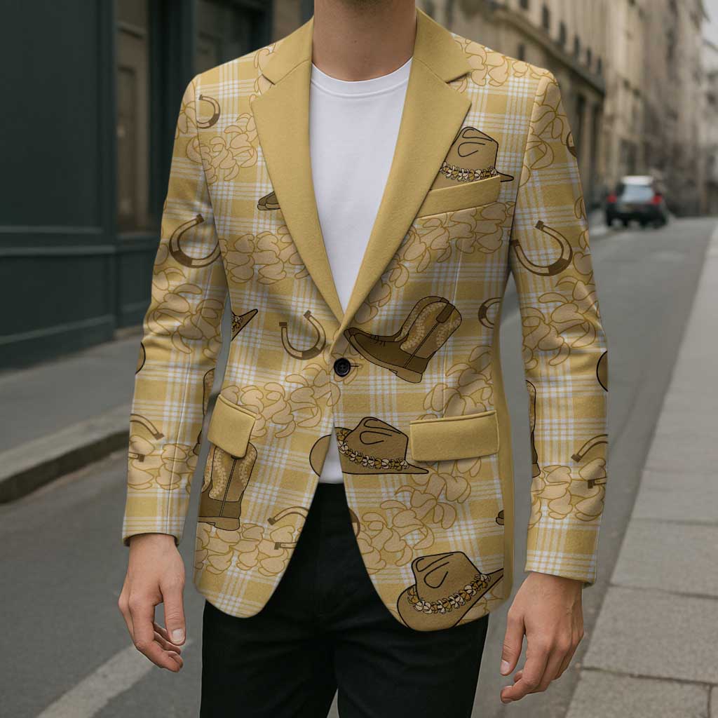 Yellow Palaka Hawaii Cowboy Blazer Puakenikeni Lei Paniolo Papale Seamless Vibes LT14 - Polynesian Pride