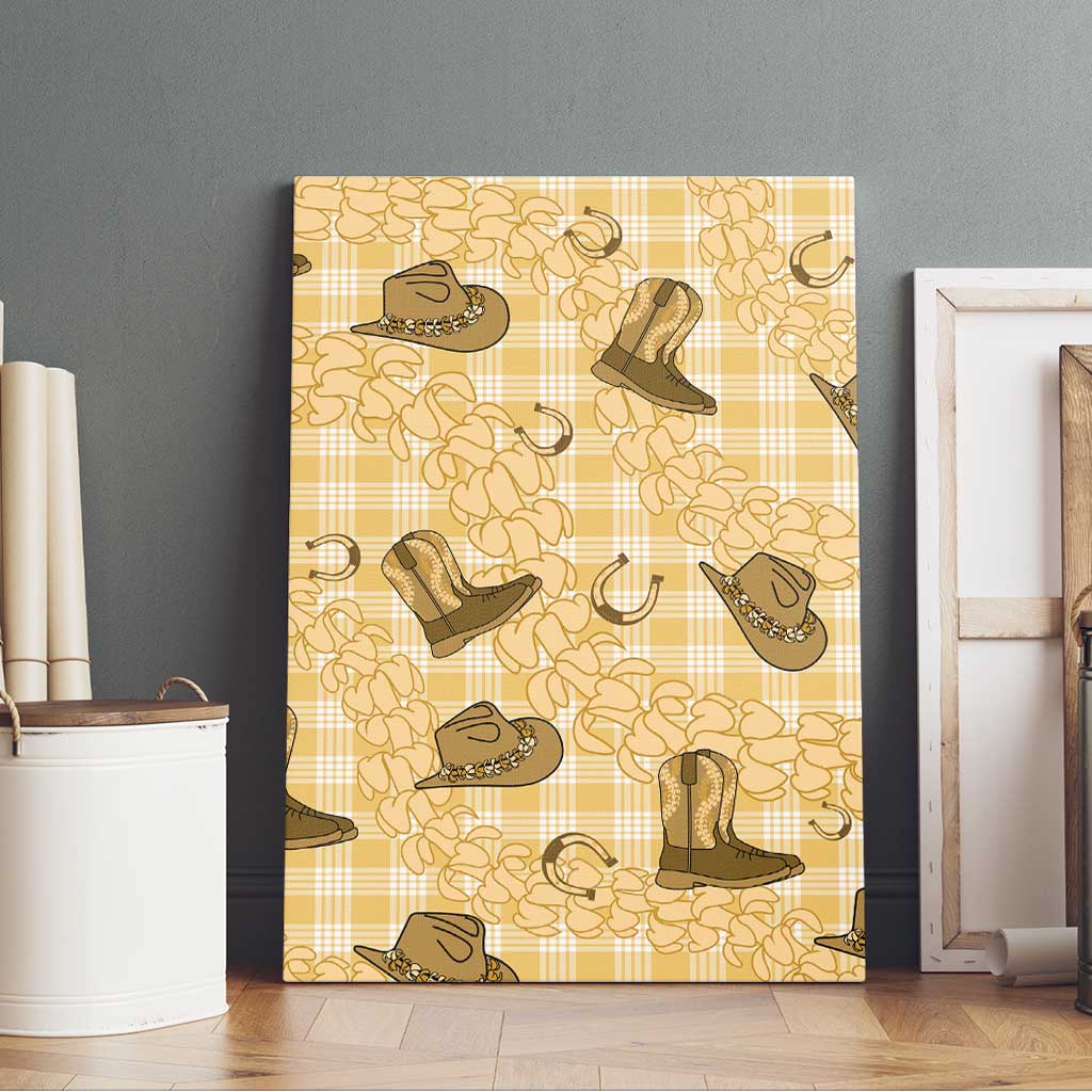 Yellow Palaka Hawaii Cowboy Canvas Wall Art Puakenikeni Lei Paniolo Papale Seamless Vibes LT14 - Polynesian Pride