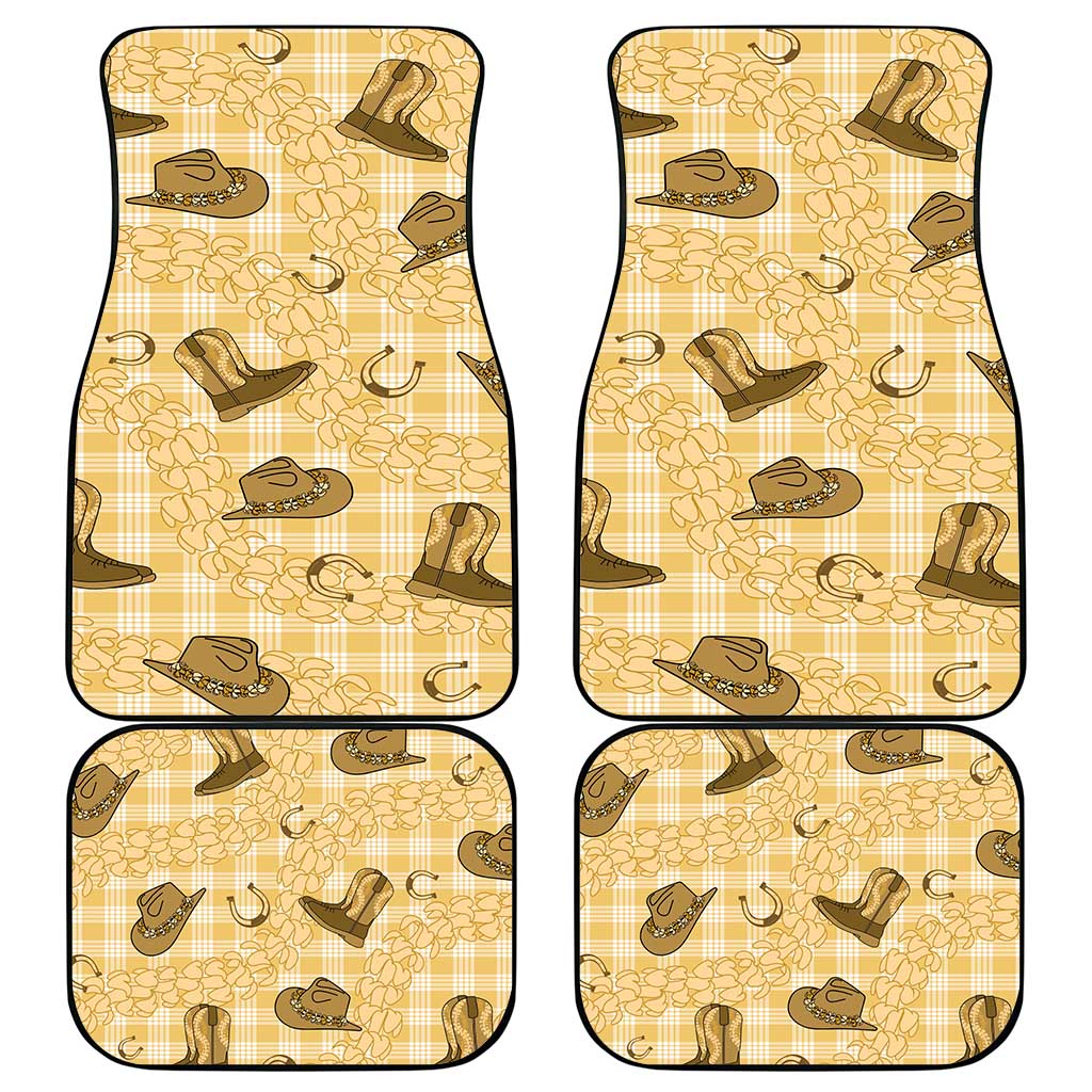 Yellow Palaka Hawaii Cowboy Car Mats Puakenikeni Lei Paniolo Papale Seamless Vibes LT14 - Polynesian Pride