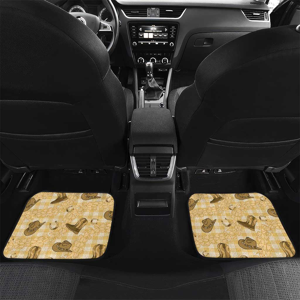 Yellow Palaka Hawaii Cowboy Car Mats Puakenikeni Lei Paniolo Papale Seamless Vibes LT14 Set 2pcs - Back Yellow - Polynesian Pride