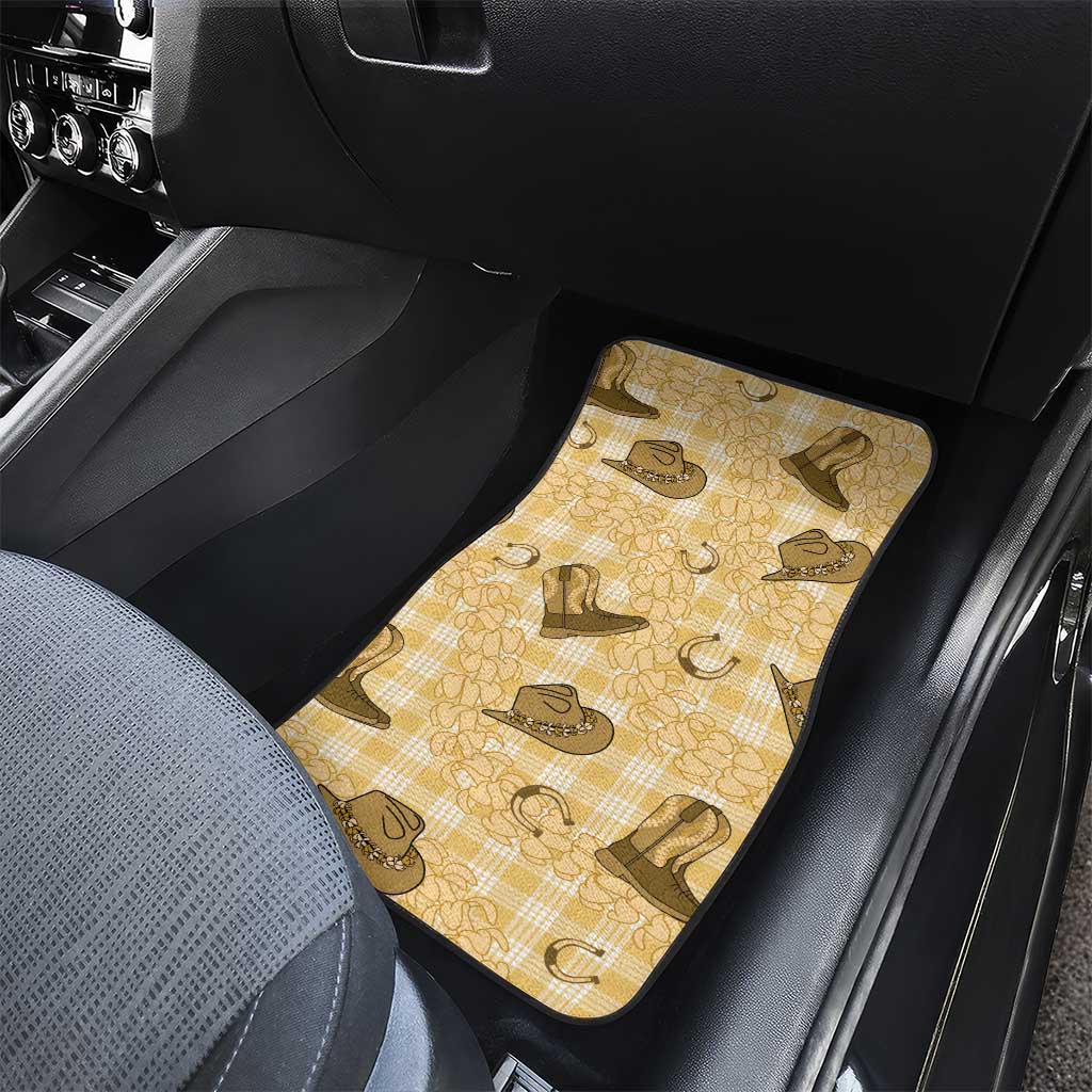 Yellow Palaka Hawaii Cowboy Car Mats Puakenikeni Lei Paniolo Papale Seamless Vibes LT14 - Polynesian Pride