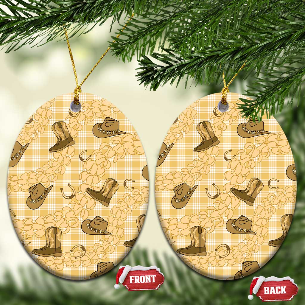 Yellow Palaka Hawaii Cowboy Ceramic Ornament Puakenikeni Lei Paniolo Papale Seamless Vibes LT14 Oval Yellow - Polynesian Pride