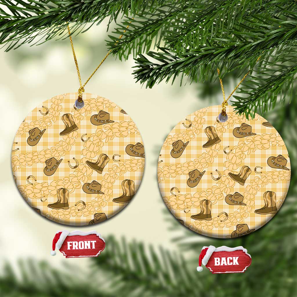 Yellow Palaka Hawaii Cowboy Ceramic Ornament Puakenikeni Lei Paniolo Papale Seamless Vibes LT14 Circle Yellow - Polynesian Pride