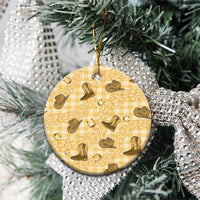 Yellow Palaka Hawaii Cowboy Ceramic Ornament Puakenikeni Lei Paniolo Papale Seamless Vibes LT14 - Polynesian Pride