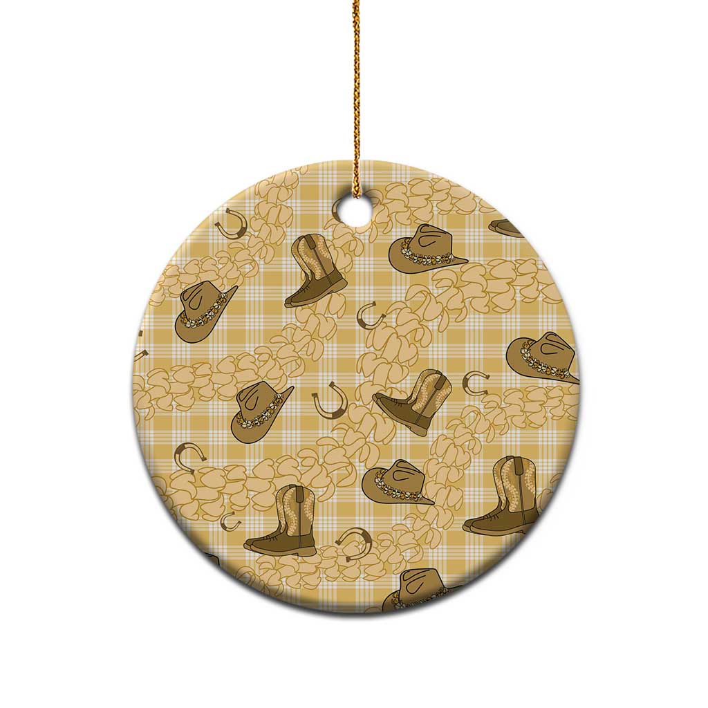 Yellow Palaka Hawaii Cowboy Ceramic Ornament Puakenikeni Lei Paniolo Papale Seamless Vibes LT14 - Polynesian Pride