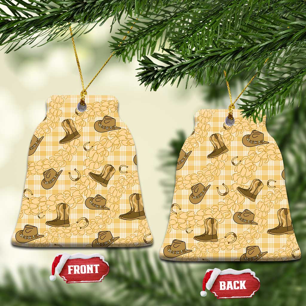 Yellow Palaka Hawaii Cowboy Ceramic Ornament Puakenikeni Lei Paniolo Papale Seamless Vibes LT14 Bell Flake Yellow - Polynesian Pride