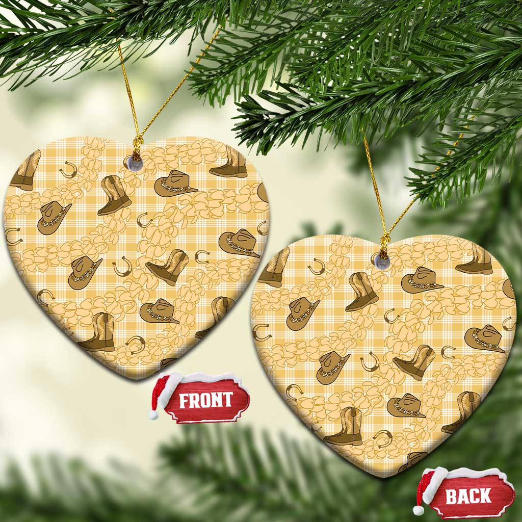 Yellow Palaka Hawaii Cowboy Ceramic Ornament Puakenikeni Lei Paniolo Papale Seamless Vibes LT14 Heart Yellow - Polynesian Pride