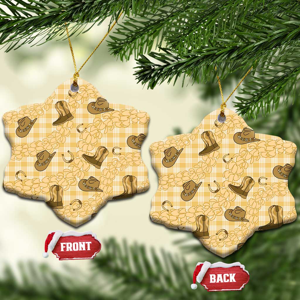 Yellow Palaka Hawaii Cowboy Ceramic Ornament Puakenikeni Lei Paniolo Papale Seamless Vibes LT14 Snow Flake Yellow - Polynesian Pride