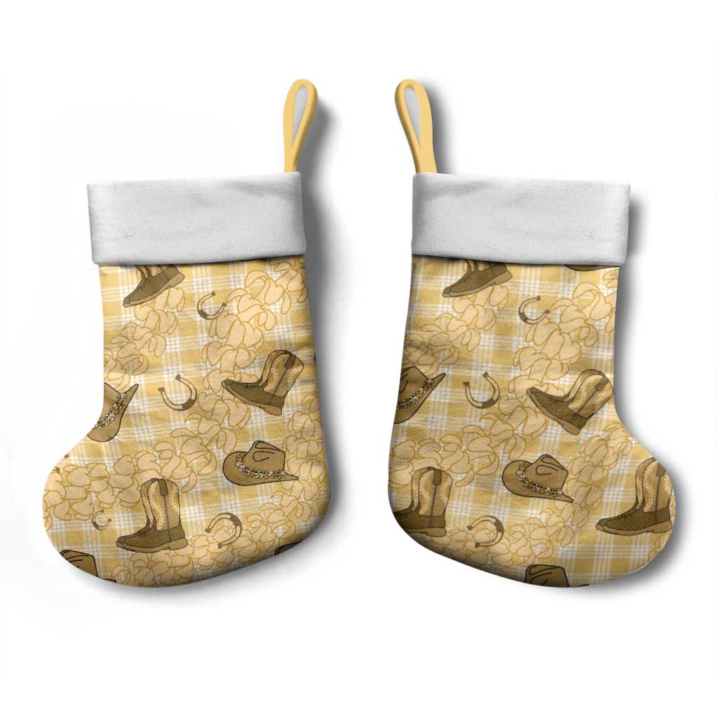 Yellow Palaka Hawaii Cowboy Christmas Stocking Puakenikeni Lei Paniolo Papale Seamless Vibes LT14 - Polynesian Pride