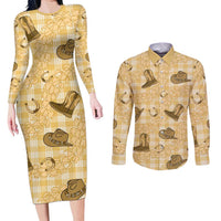 Yellow Palaka Hawaii Cowboy Couples Matching Long Sleeve Bodycon Dress and Long Sleeve Button Shirt Puakenikeni Lei Paniolo Papale Seamless Vibes LT14 Yellow - Polynesian Pride