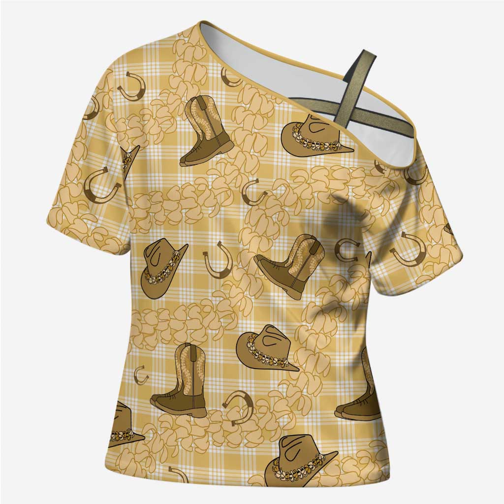 Yellow Palaka Hawaii Cowboy Cross Shoulder Shirt Puakenikeni Lei Paniolo Papale Seamless Vibes LT14 Female Yellow - Polynesian Pride