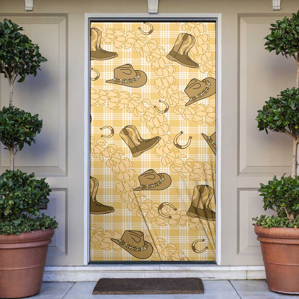 Yellow Palaka Hawaii Cowboy Door Cover Puakenikeni Lei Paniolo Papale Seamless Vibes LT14 Yellow - Polynesian Pride