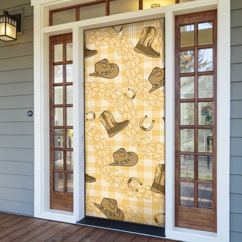 Yellow Palaka Hawaii Cowboy Door Cover Puakenikeni Lei Paniolo Papale Seamless Vibes LT14 - Polynesian Pride