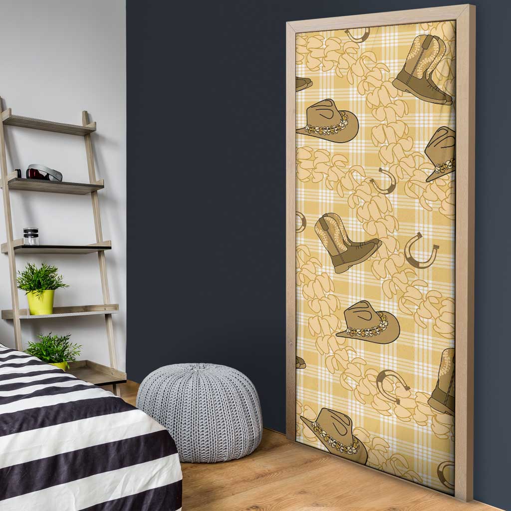 Yellow Palaka Hawaii Cowboy Door Cover Puakenikeni Lei Paniolo Papale Seamless Vibes LT14 - Polynesian Pride