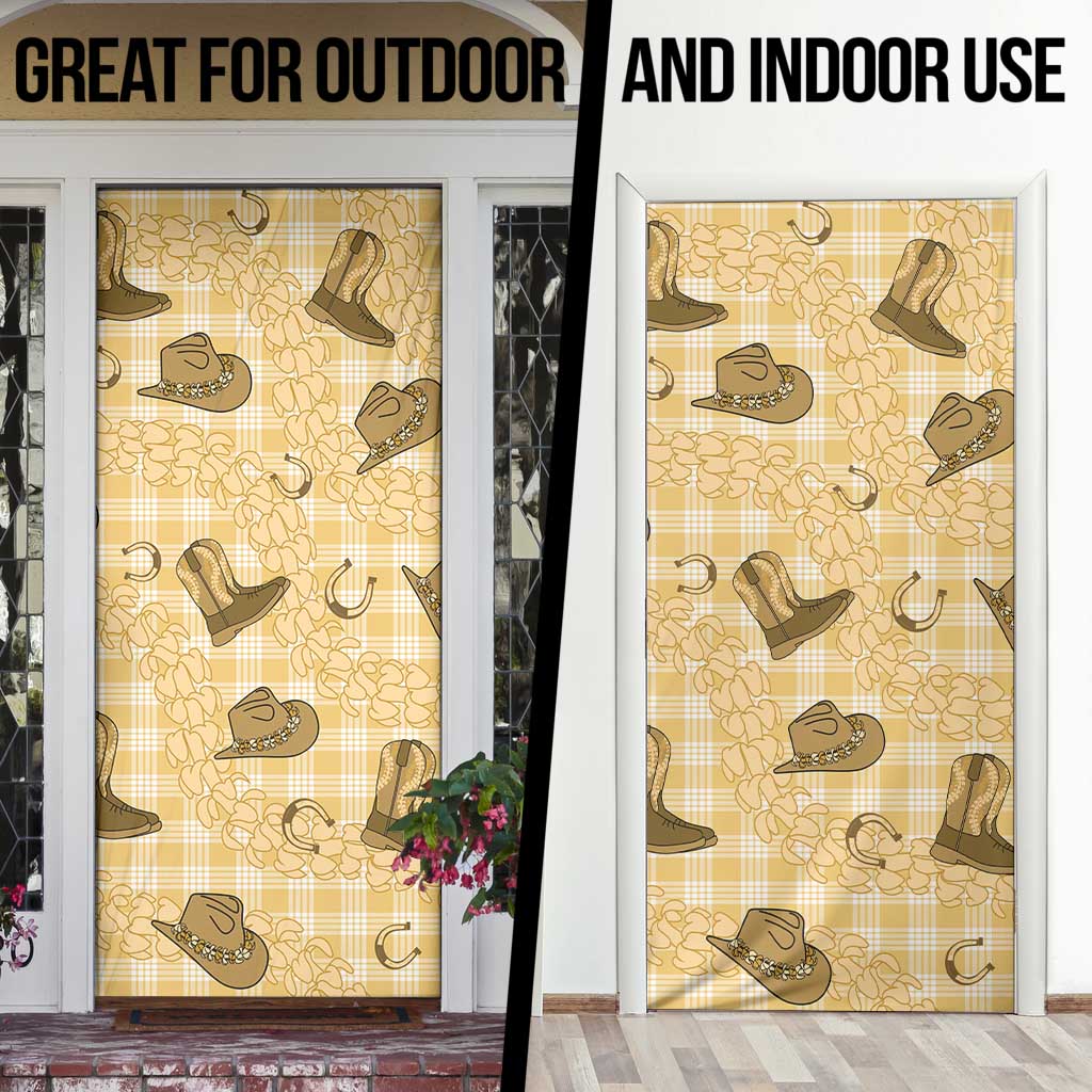 Yellow Palaka Hawaii Cowboy Door Cover Puakenikeni Lei Paniolo Papale Seamless Vibes LT14 - Polynesian Pride