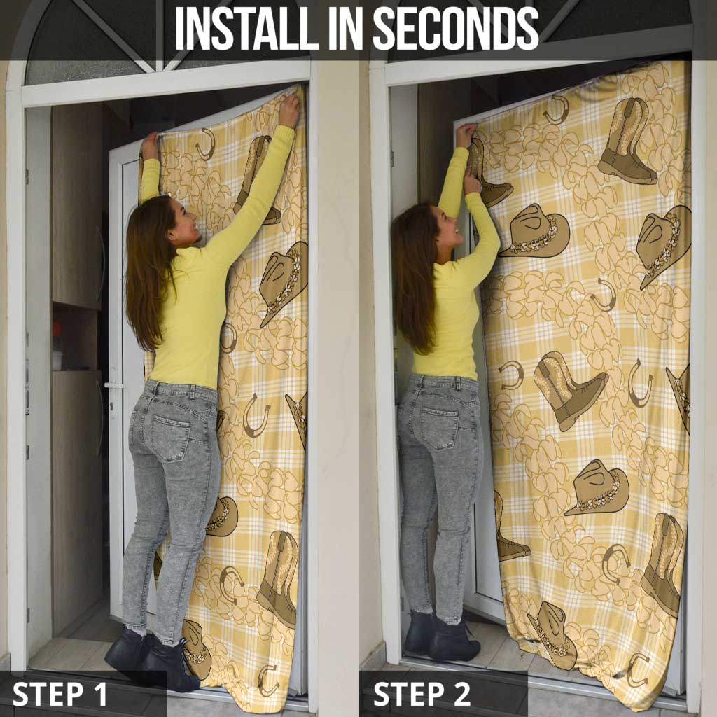 Yellow Palaka Hawaii Cowboy Door Cover Puakenikeni Lei Paniolo Papale Seamless Vibes LT14 - Polynesian Pride