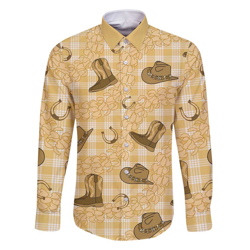 Yellow Palaka Hawaii Cowboy Family Matching Long Sleeve Bodycon Dress and Hawaiian Shirt Puakenikeni Lei Paniolo Papale Seamless Vibes LT14 Dad's Shirt - Long Sleeve Yellow - Polynesian Pride