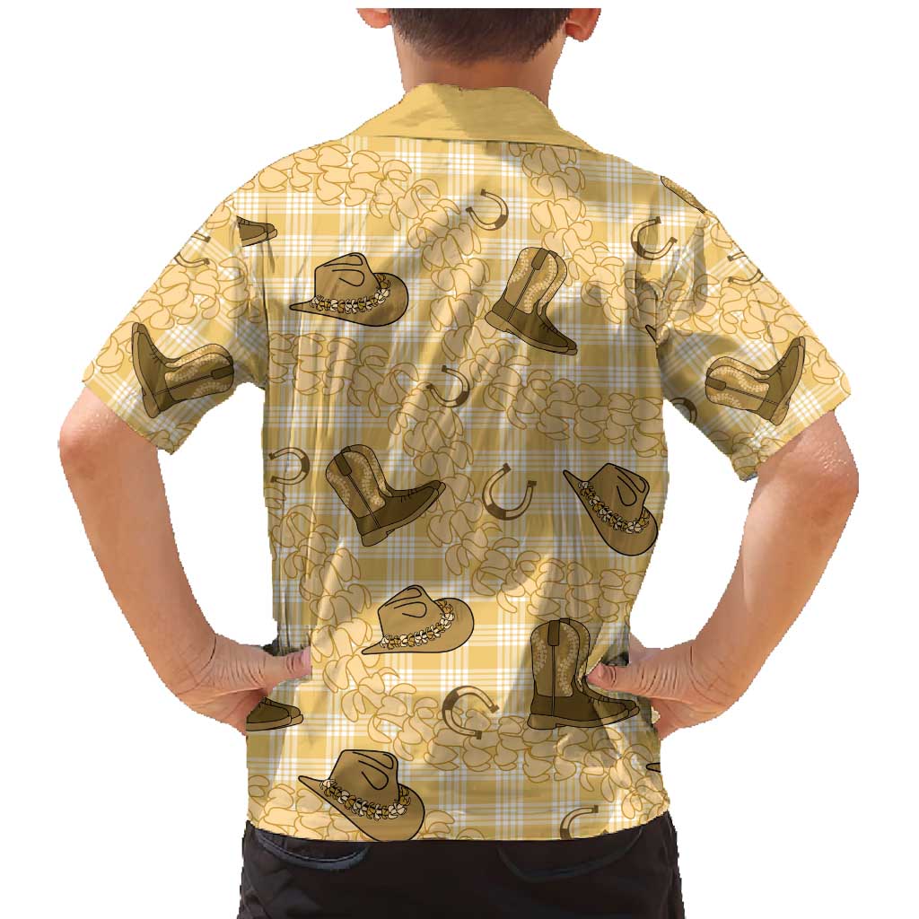 Yellow Palaka Hawaii Cowboy Family Matching Mermaid Dress and Hawaiian Shirt Puakenikeni Lei Paniolo Papale Seamless Vibes LT14 - Polynesian Pride