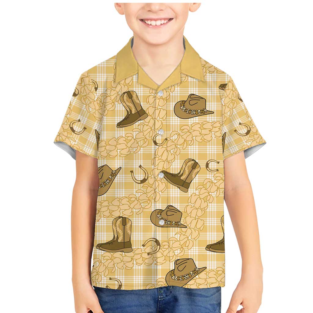Yellow Palaka Hawaii Cowboy Family Matching Mermaid Dress and Hawaiian Shirt Puakenikeni Lei Paniolo Papale Seamless Vibes LT14 Son's Shirt Yellow - Polynesian Pride