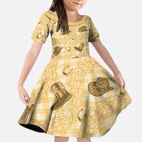 Yellow Palaka Hawaii Cowboy Family Matching Off The Shoulder Long Sleeve Dress and Hawaiian Shirt Puakenikeni Lei Paniolo Papale Seamless Vibes LT14 Daughter's Dress Yellow - Polynesian Pride