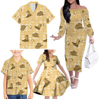 Yellow Palaka Hawaii Cowboy Family Matching Off The Shoulder Long Sleeve Dress and Hawaiian Shirt Puakenikeni Lei Paniolo Papale Seamless Vibes LT14 - Polynesian Pride
