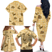 Yellow Palaka Hawaii Cowboy Family Matching Off The Shoulder Long Sleeve Dress and Hawaiian Shirt Puakenikeni Lei Paniolo Papale Seamless Vibes LT14 - Polynesian Pride