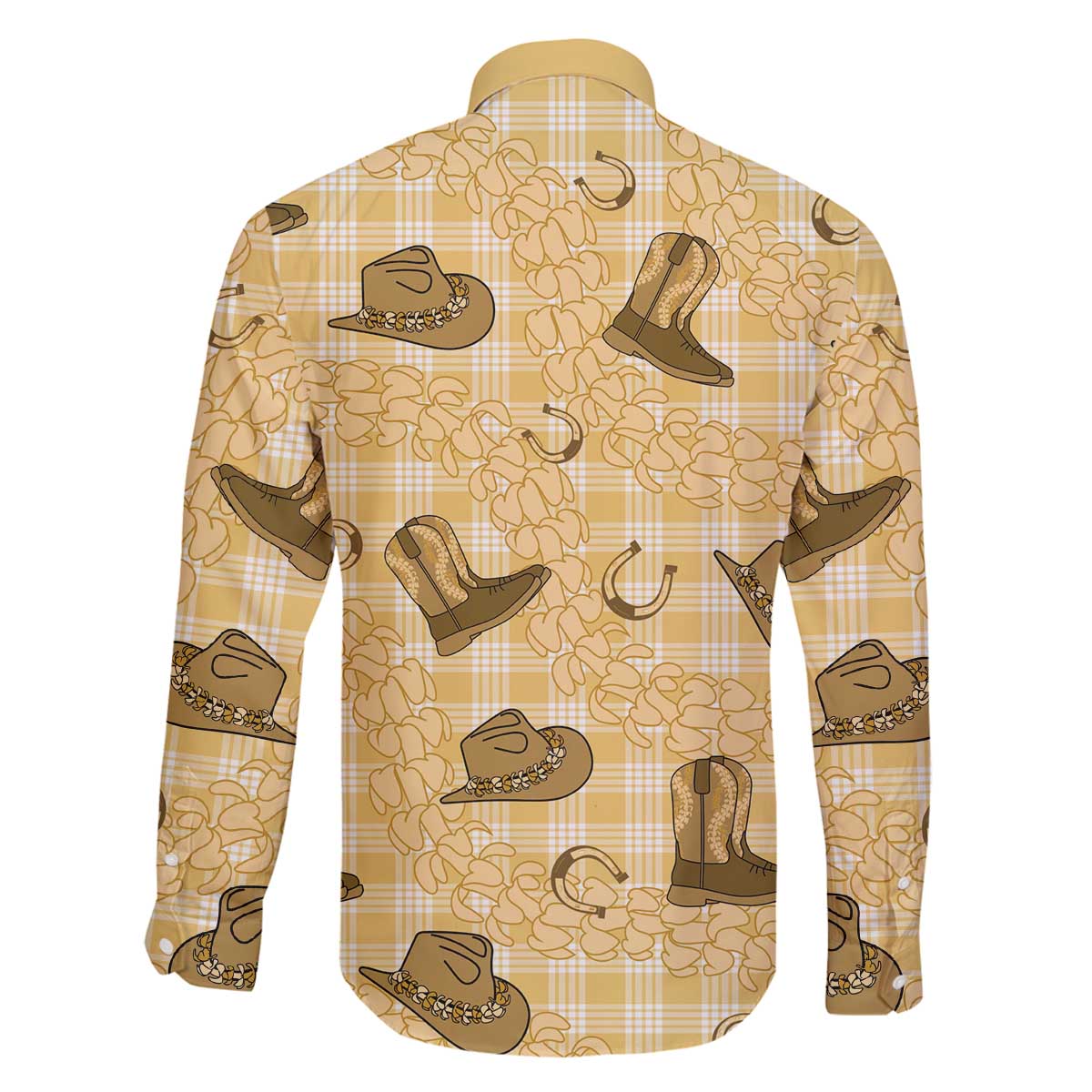 Yellow Palaka Hawaii Cowboy Family Matching Off The Shoulder Long Sleeve Dress and Hawaiian Shirt Puakenikeni Lei Paniolo Papale Seamless Vibes LT14 - Polynesian Pride