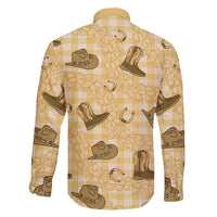 Yellow Palaka Hawaii Cowboy Family Matching Off The Shoulder Long Sleeve Dress and Hawaiian Shirt Puakenikeni Lei Paniolo Papale Seamless Vibes LT14 - Polynesian Pride