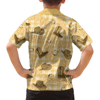 Yellow Palaka Hawaii Cowboy Family Matching Off Shoulder Maxi Dress and Hawaiian Shirt Puakenikeni Lei Paniolo Papale Seamless Vibes LT14 - Polynesian Pride