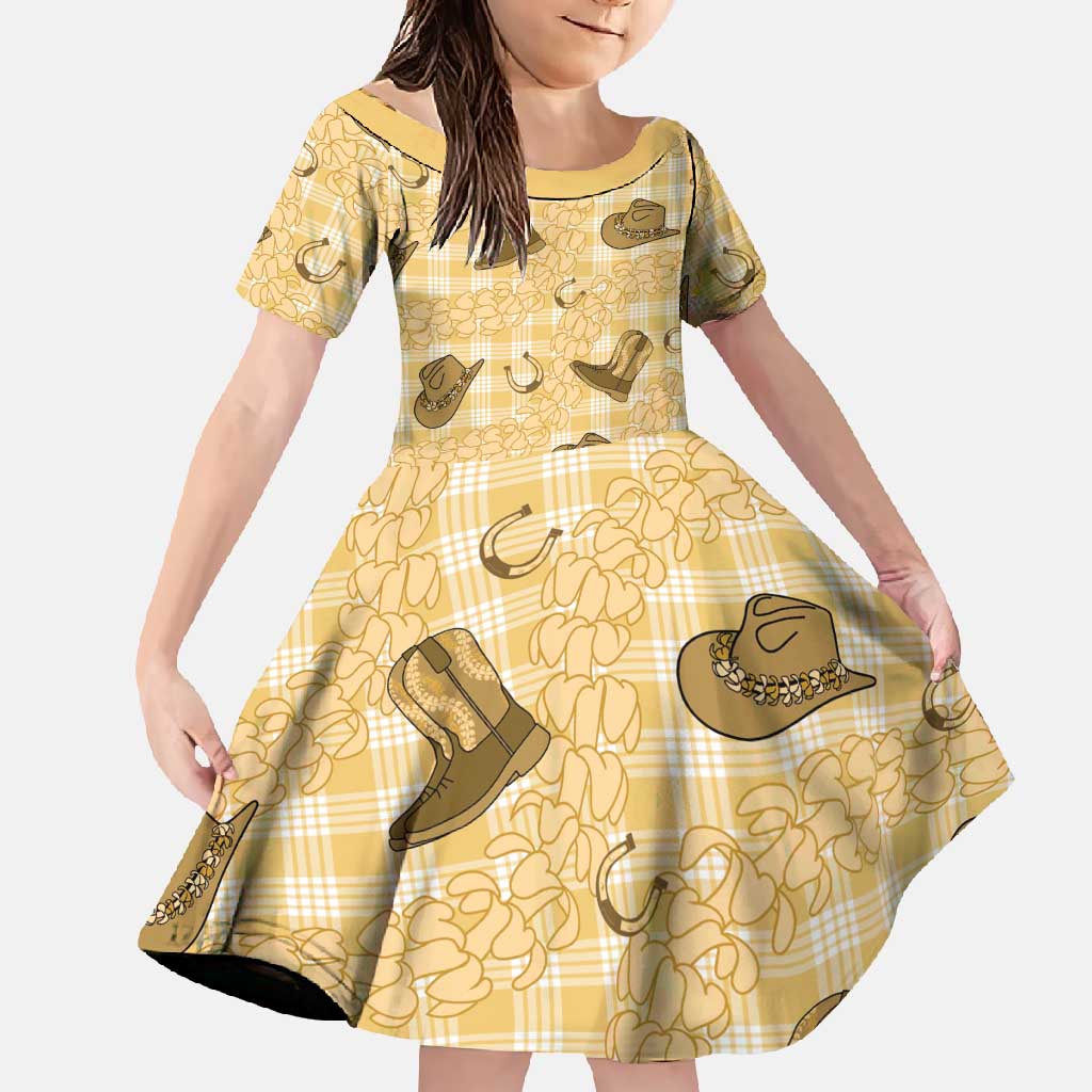 Yellow Palaka Hawaii Cowboy Family Matching Off Shoulder Maxi Dress and Hawaiian Shirt Puakenikeni Lei Paniolo Papale Seamless Vibes LT14 Daughter's Dress Yellow - Polynesian Pride