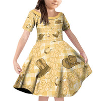 Yellow Palaka Hawaii Cowboy Family Matching Off Shoulder Short Dress and Hawaiian Shirt Puakenikeni Lei Paniolo Papale Seamless Vibes LT14 Daughter's Dress Yellow - Polynesian Pride