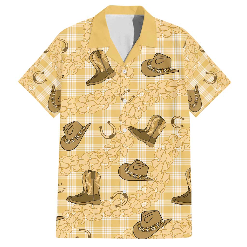 Yellow Palaka Hawaii Cowboy Family Matching Off Shoulder Short Dress and Hawaiian Shirt Puakenikeni Lei Paniolo Papale Seamless Vibes LT14 Dad's Shirt - Short Sleeve Yellow - Polynesian Pride