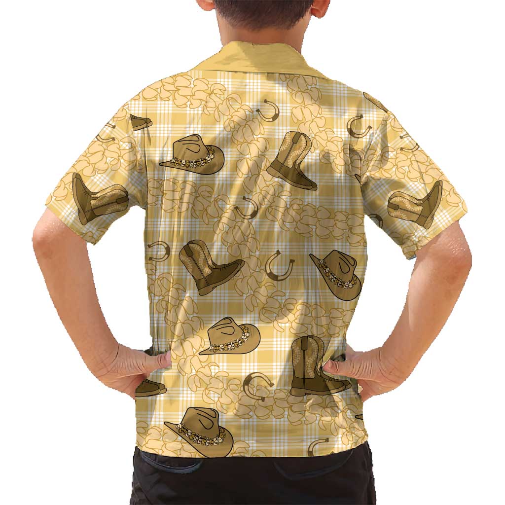 Yellow Palaka Hawaii Cowboy Family Matching Puletasi and Hawaiian Shirt Puakenikeni Lei Paniolo Papale Seamless Vibes LT14 - Polynesian Pride