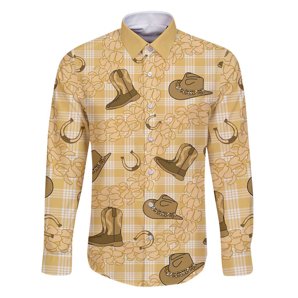 Yellow Palaka Hawaii Cowboy Family Matching Puletasi and Hawaiian Shirt Puakenikeni Lei Paniolo Papale Seamless Vibes LT14 Dad's Shirt - Long Sleeve Yellow - Polynesian Pride