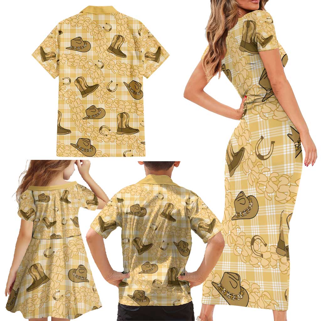 Yellow Palaka Hawaii Cowboy Family Matching Short Sleeve Bodycon Dress and Hawaiian Shirt Puakenikeni Lei Paniolo Papale Seamless Vibes LT14 - Polynesian Pride