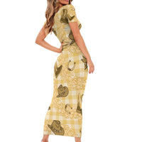 Yellow Palaka Hawaii Cowboy Family Matching Short Sleeve Bodycon Dress and Hawaiian Shirt Puakenikeni Lei Paniolo Papale Seamless Vibes LT14 - Polynesian Pride