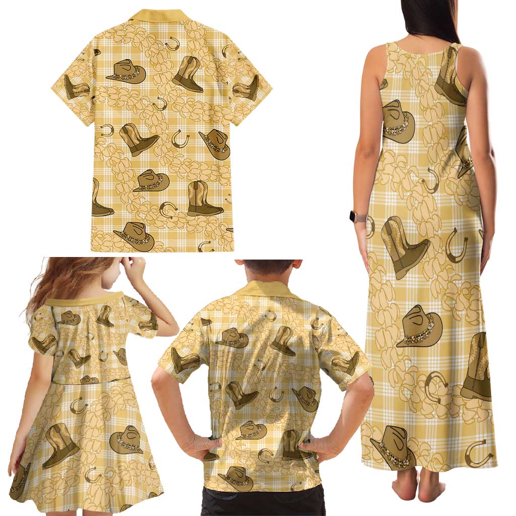 Yellow Palaka Hawaii Cowboy Family Matching Tank Maxi Dress and Hawaiian Shirt Puakenikeni Lei Paniolo Papale Seamless Vibes LT14 - Polynesian Pride