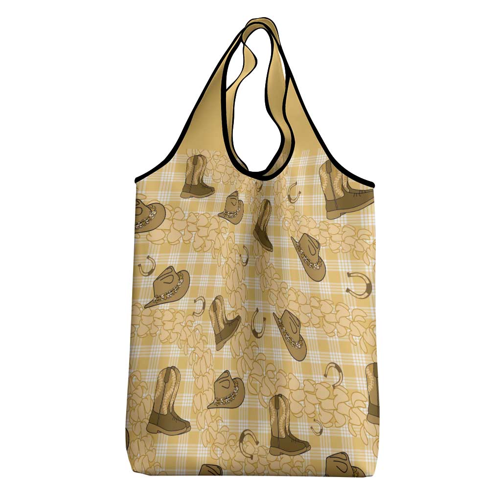 Yellow Palaka Hawaii Cowboy Grocery Bag Puakenikeni Lei Paniolo Papale Seamless Vibes LT14 - Polynesian Pride