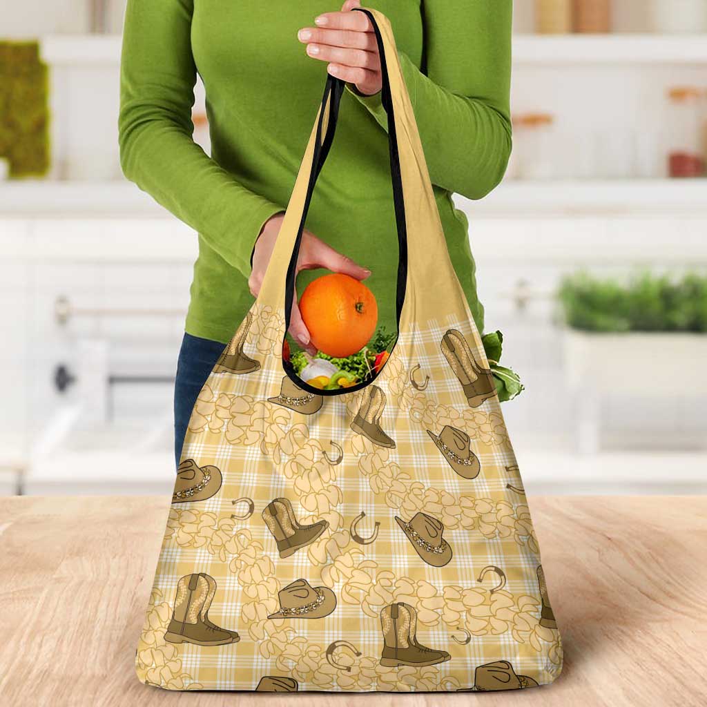 Yellow Palaka Hawaii Cowboy Grocery Bag Puakenikeni Lei Paniolo Papale Seamless Vibes LT14 - Polynesian Pride